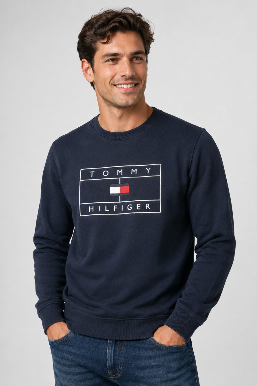 NEW Tommy Hilfiger Sweatshirt Men's Navy Blue Long Sleeve Embroidered Size L